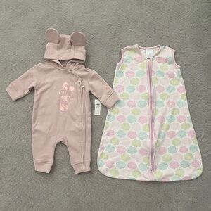 Minnie Mouse Hoodie Onesie and Halo Sleep Sack Bundle